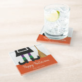 Happy Halloween HexenLegs & Broom Personalisiert Glasuntersetzer (Schrägansicht)