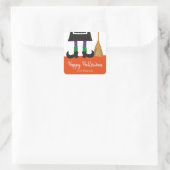 Happy Halloween HexenLegs & Broom Personalisiert Quadratischer Aufkleber (Tasche)