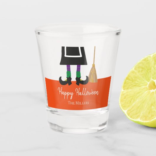 Happy Halloween HexenLegs & Broom Personalisiert Schnapsglas (Vorderseite)