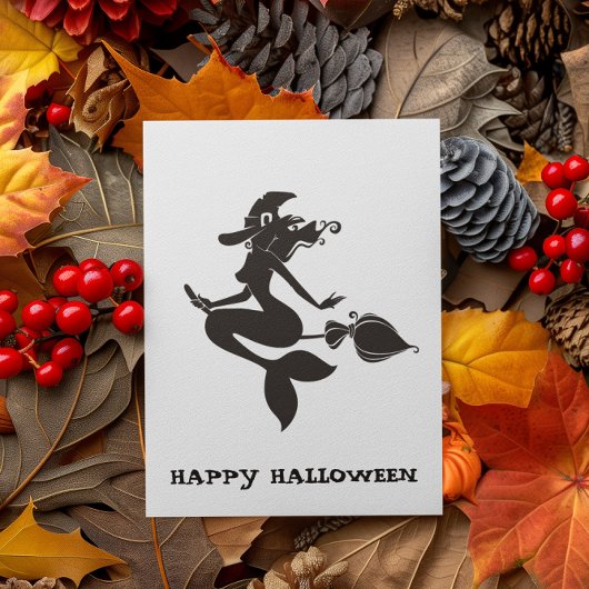 Happy Halloween Hexenmeisterin auf Broom Postkarte