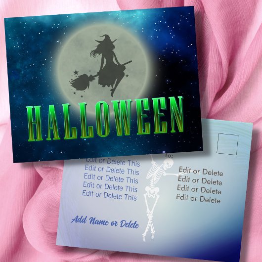 Happy Halloween Hexenmond Skelett-Boo-Typografie Postkarte