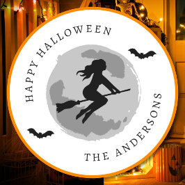 Happy Halloween Hexenriding Broom Custom Text Runder Aufkleber