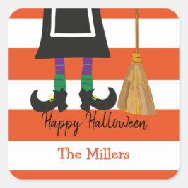 Happy Halloween HexenStreifen Quadratischer Aufkleber