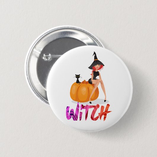 Happy Halloween Hexenwerk auf Pumpkin Button (Vorne & Hinten)