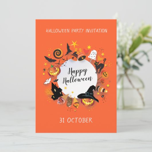 Happy Halloween Holiday Party Trendy Design Einladung (Stehend Vorderseite)