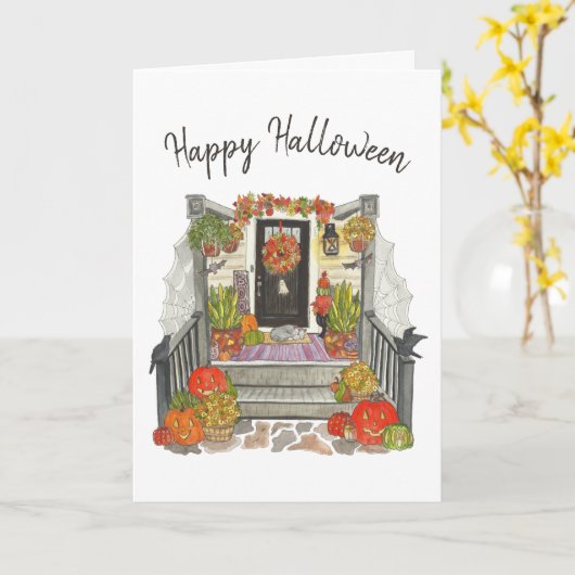 Happy Halloween House Karte (Gelbe Blume)