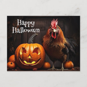Happy Halloween Hühnerrooster Pumpkin Farm Paper Postkarte