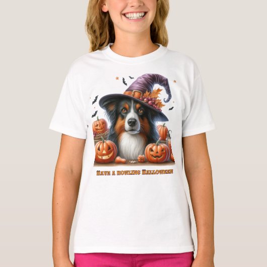 Happy Halloween Hund und Pumpkins T - Shirt (Vorderseite)