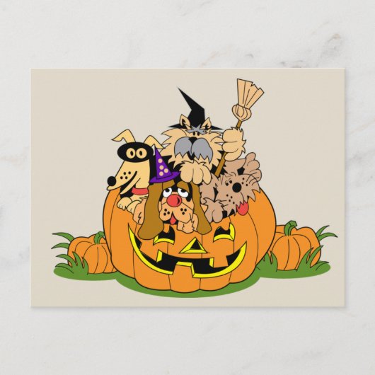 Happy Halloween Hunde in Pumpkin Postkarte (Vorderseite)