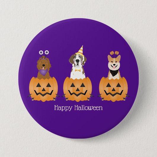 Happy Halloween Hunde in Pumpkins Button (Vorderseite)