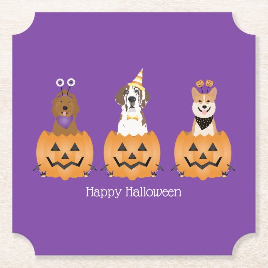 Happy Halloween Hunde in Pumpkins Untersetzer (Vorderseite)