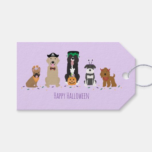 Happy Halloween Hunde Lila Geschenkanhänger (Vorderseite (Horizontal))
