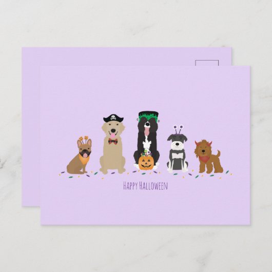 Happy Halloween Hunde Lila Postkarte (Vorne/Hinten)