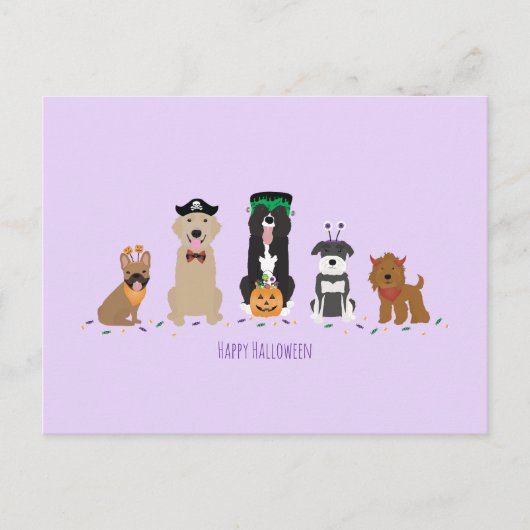 Happy Halloween Hunde Lila Postkarte (Vorderseite)