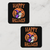 Happy Halloween Igel Hexe Quadratische Visitenkarte (Vorne/Hinten)