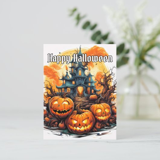 Happy Halloween | Illuminieren von Nefarious Pumpk Postkarte (Stehend Vorderseite)