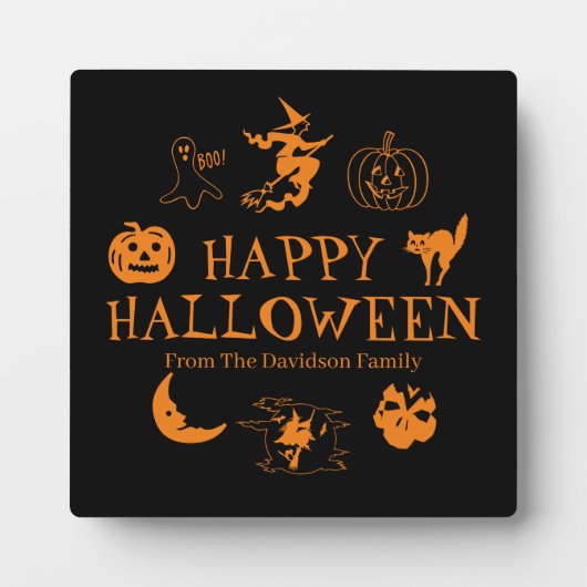 Happy Halloween individuelle Name Schwarz-Orange D Fotoplatte (Vorderseite)