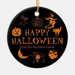 Happy Halloween individuelle Name Schwarz-Orange D Keramik Ornament