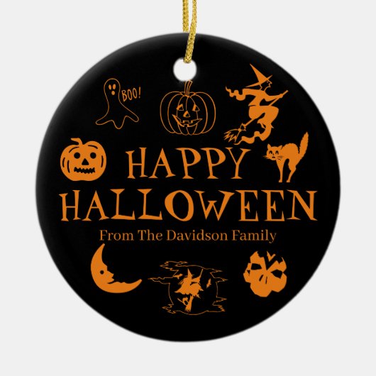 Happy Halloween individuelle Name Schwarz-Orange D Keramik Ornament (Vorne)