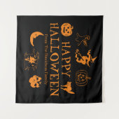 Happy Halloween individuelle Name Schwarz-Orange D Wandteppich (Vorderseite (Horizontal))