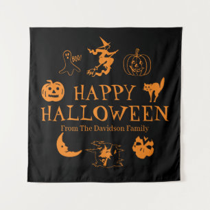 Happy Halloween individuelle Name Schwarz-Orange D Wandteppich