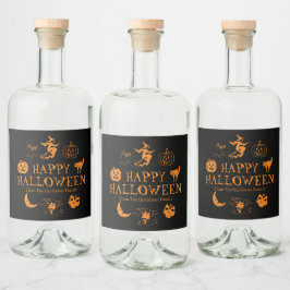 Happy Halloween individuelle Name schwarz-orange L Alkoholflaschenetikett