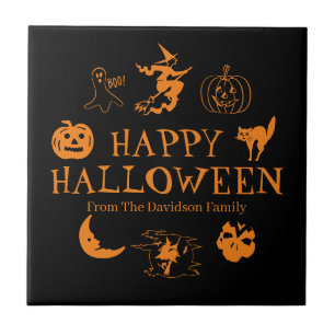 Happy Halloween individuelle Name schwarz-orange L Fliese