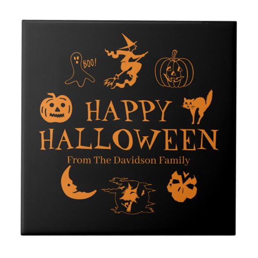 Happy Halloween individuelle Name schwarz-orange L Fliese (Vorderseite)