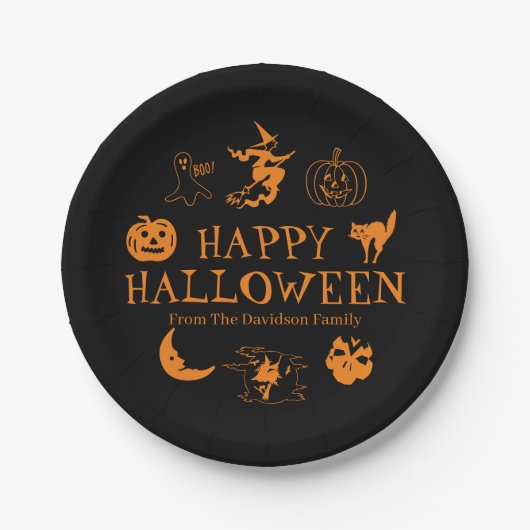 Happy Halloween individuelle Name schwarz-orange L Pappteller (Vorderseite)