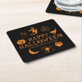 Happy Halloween individuelle Name schwarz-orange L Rechteckiger Pappuntersetzer
