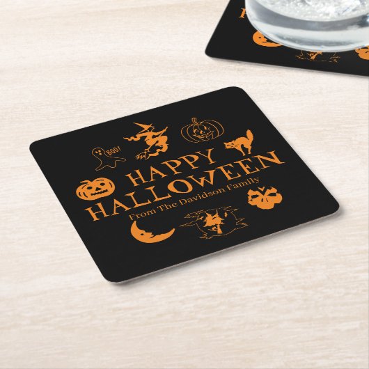 Happy Halloween individuelle Name schwarz-orange L Rechteckiger Pappuntersetzer (angewinkelt)