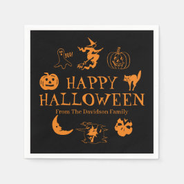 Happy Halloween individuelle Name schwarz-orange L Serviette