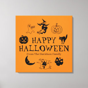 Happy Halloween individuelle Name schwarz-orange Leinwanddruck