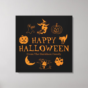 Happy Halloween individuelle Name schwarz orange Leinwanddruck