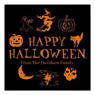 Happy Halloween individuelle Name schwarz orange Poster