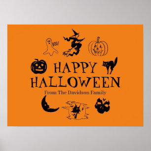Happy Halloween individuelle Name schwarz-orange Poster