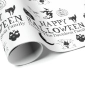 Happy Halloween individuelle Name schwarz spooky Geschenkpapier (Rolleneckpunkt)