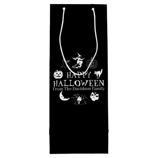 Happy Halloween individuelle Name schwarz spooky Geschenktüte Für Weinflaschen (Rückseite)
