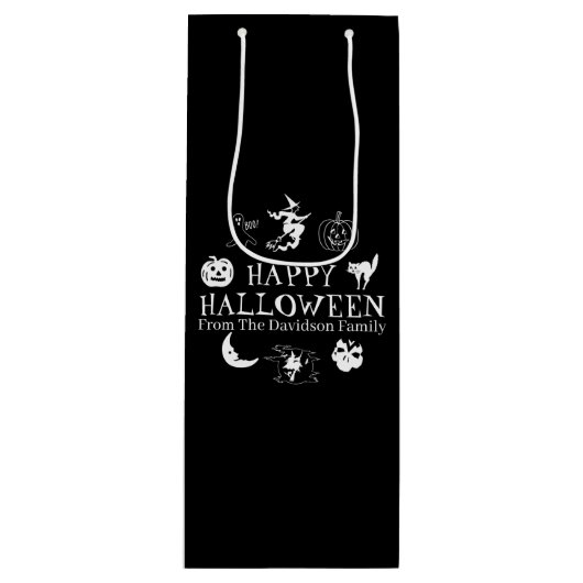 Happy Halloween individuelle Name schwarz spooky Geschenktüte Für Weinflaschen (Vorderseite)