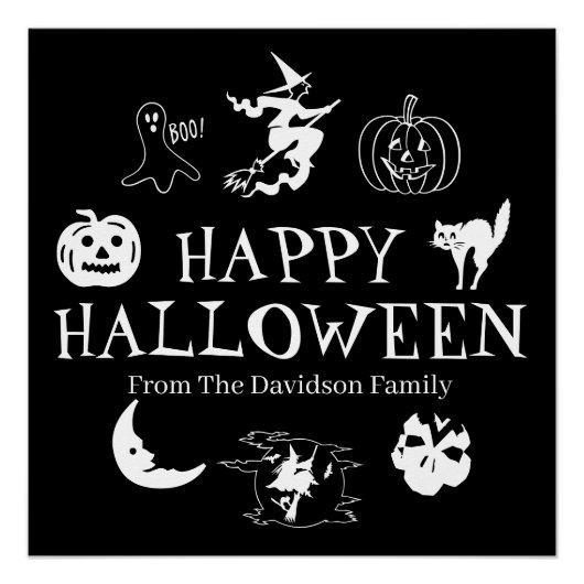 Happy Halloween individuelle Name schwarz spooky Poster (Vorderseite)