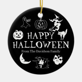 Happy Halloween individuelle Name Schwarz-Weiß-Dek Keramik Ornament