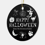 Happy Halloween individuelle Name Schwarz-Weiß-Dek Keramik Ornament (Links)
