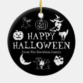 Happy Halloween individuelle Name Schwarz-Weiß-Dek Keramik Ornament (Hinten)
