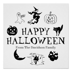 Happy Halloween individuelle Name Schwarz-weiß Poster