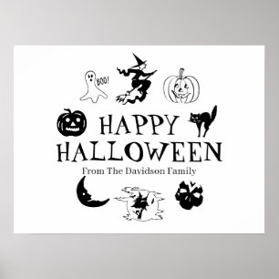 Happy Halloween individuelle Name Schwarz-weiß Poster