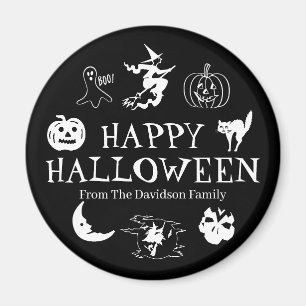 Happy Halloween individuelle Name Schwarz-weiße S Magnet