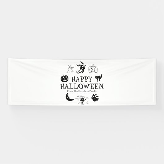 Happy Halloween individuelle Name Schwarz-weiße Sp Banner (Horizontal)