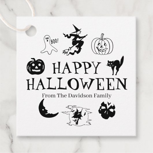 Happy Halloween individuelle Name Schwarz-weiße Sp Geschenkanhänger (Vorderseite)