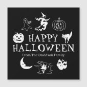 Happy Halloween individuelle Name Schwarz-weiße Sp Magnetkarte (Vorderseite)