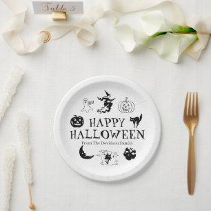 Happy Halloween individuelle Name Schwarz-weiße Sp Pappteller